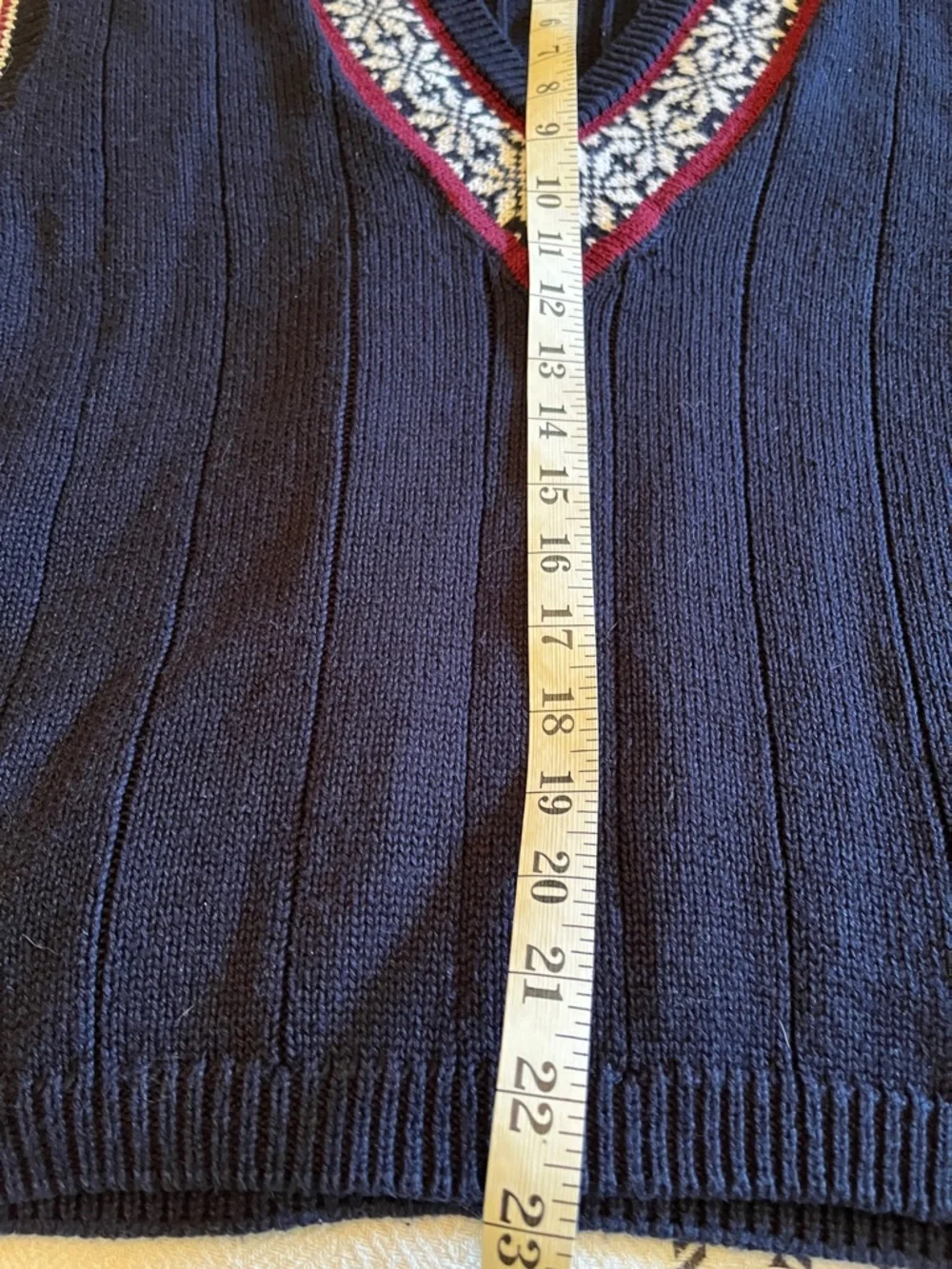 Navy V-Neck Sweater Vest with Contrast Trim - Picture 7 of 7